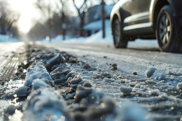 Treacherous icy snowstorm and unpaved road conditions lead to collision on city road. Concept Road Accident, Snowstorm, City Road, Treacherous Conditions, Collision