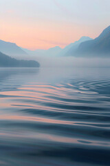 The gentle, rhythmic pattern of waves on a tranquil lake, with the water's surface reflecting the soft hues of the sky at dawn. 