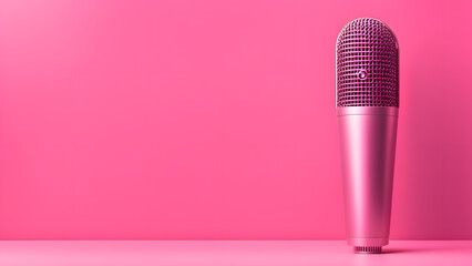 A pink microphone is sitting on a pink background