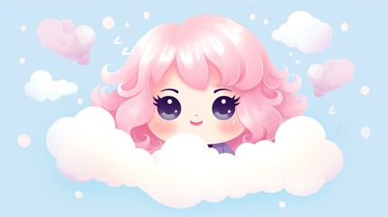Illustrate a cute kawaii character in a flat design style from an eye-level angle, showcasing its adorable features with pastel colors and expressive eyes