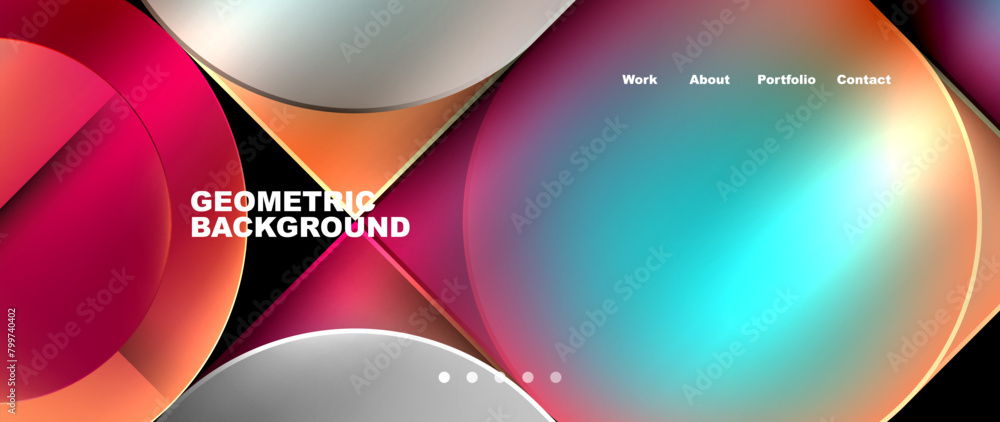 Aufkleber A vibrant geometric design featuring circles and triangles in electric blue and magenta on a black background, creating a symmetrical pattern resembling liquid water art. Eyecatching and dynamic