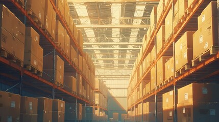 Fototapeta premium 倉庫、多くの段ボール箱4