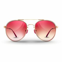 Stylish pink aviator sunglasses isolated white background.