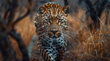 Intense portrait of a leopard, the depth of its gaze capturing the essence of the wild, AI Generative