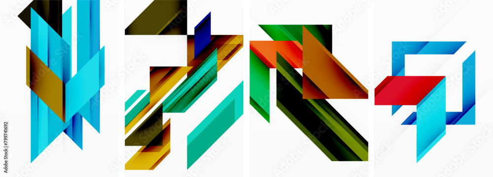Poster The letter n is created using colorful triangles, showcasing geometric art and symmetry. The font design incorporates a pattern of triangles forming a sleek logo with sharp angles and clean lines