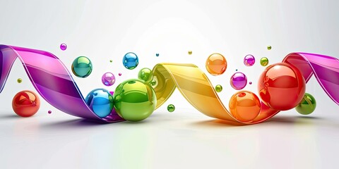 background with bubbles, Curved ribbon with rainbow spheres