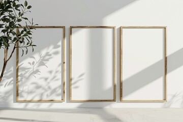Sunlit Elegance: Trio of A4 Blank Posters in Light Wood Frames