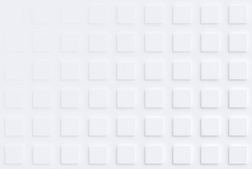 Fading pattern of modern white evenly spaced squares on white with 3d effect or shadow. Abstract high resolution geometric background with copy space.
