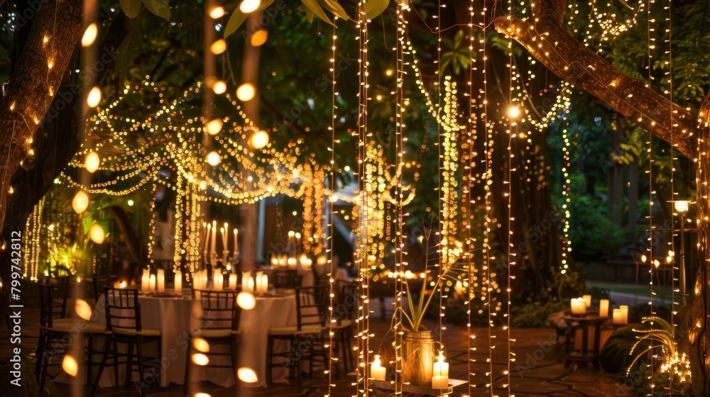 Aufkleber strings of fairy lights d from the ceiling giving off a soft glow that adds an enchanting touch to t