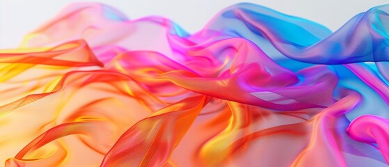 Fototapeta premium A 3D render of lightweight, neoncolored summer scarves offers a futuristic touch to traditional accessories, Sharpen isolated on white background