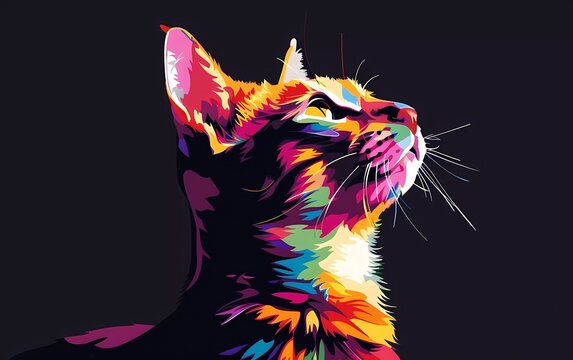cat drawn using WPAP art style, isolated black background, pop art, vector illustration.