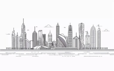 Abu Dhabi city linear banner. All buildings - customize different objects with background fill