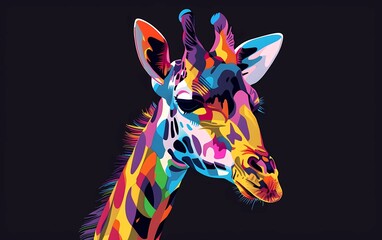 Giraffe drawn using WPAP art style, isolated black background, pop art, vector illustration. 