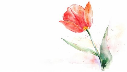 A watercolor of a small, cute tulip in bright pink, very minimal, on a white background