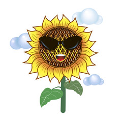 Cute sunflower in sunglasses. Vector illustration.