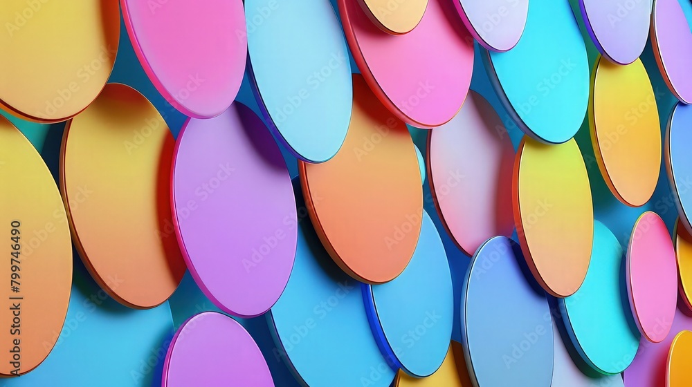 Poster a playful geometric pattern of randomly placed, overlapping ovals in dark colors, creating a soft an