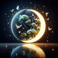 Naklejka premium The Sun-Moon Mirage: A 3D Abstract Illusion