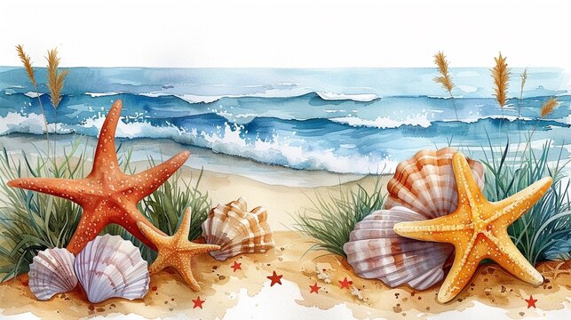 beach-inspired designs. watercolor storybook illustration