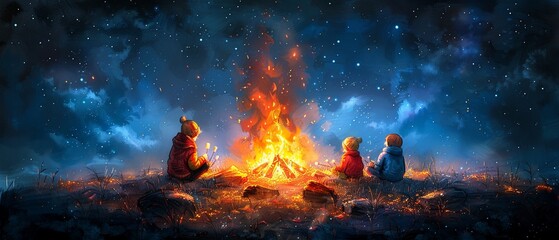 Cozy Bonfire Friends and family gathering around a crackling bonfire