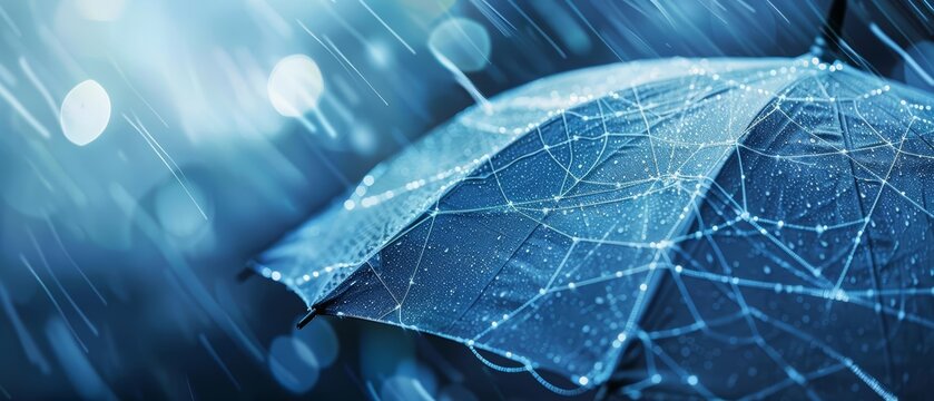 Innovative umbrella designs featuring windresistant structures ensure reliability in winter storms, hitech cyber look Sharpen close up with copy space