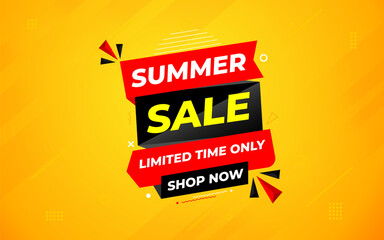 Summer offer sale banner template. Summer sale Discount banner. Sale label and discounts background, Discount Promotion marketing poster design. Vector Illustration.