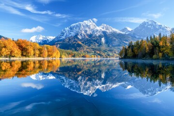 Serene Autumn Morning by a Crystal Clear Mountain Lake With Reflections