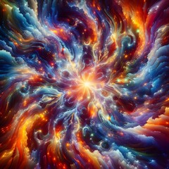 Cosmic Kaleidoscope abstract colorful shapes cascading and intertwining in a cosmic display of radiant light and color