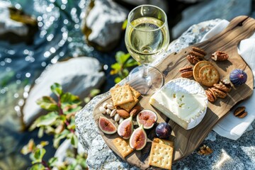 Sunny Afternoon Relaxation With Wine and Cheese by the Rocky Seaside