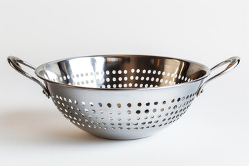  Stainless Steel Colander with Dual Handles, Isolated on a Pure White Background