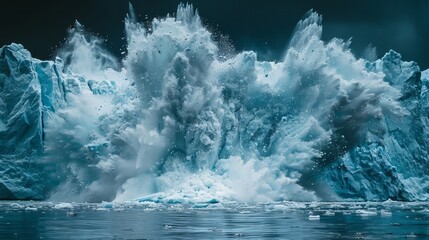 A glacier calving event in polar region, ice breaking off into the sea - obrazy, fototapety, plakaty