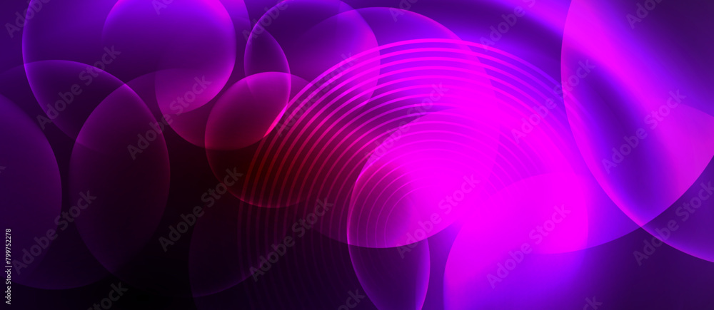 Poster a purple background with glowing circles and lines high quality