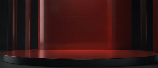 Abstract still life elegance red podium platform product showcase with curtain 3d rendering