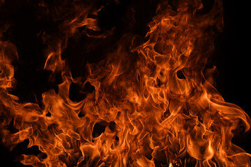 Fire flame isolate on black background. Burn flames, abstract texture. Art design for fire pattern, flame texture. - obrazy, fototapety, plakaty