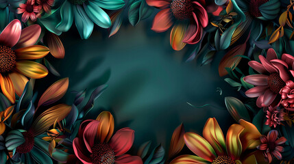 Lush Botanical Illustration, Vibrant illustration of lush floral arrangement on a dark backdrop.
