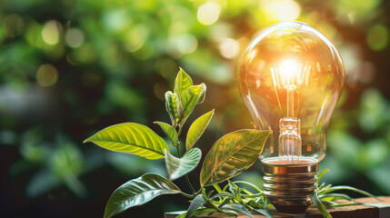 Illuminated bulb amidst greenery symbolizing eco-friendly innovation
