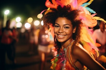 Colombian woman at the Carnavales de Barranquilla celebration, in colorful cultural attire