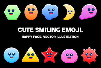 Obraz premium Cute smiling emoji. Happy face. Abstract kawaii cute emoji cartoon. Concept for children and learning.