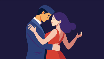 His hand rested gently on the small of her back guiding her in a dance that spoke of tenderness and trust.. Vector illustration