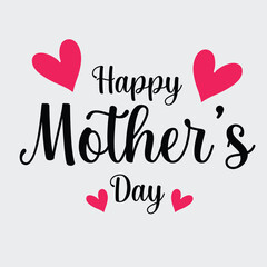 Happy Mother's Day Lettering Design with hearts isolated on gray background..