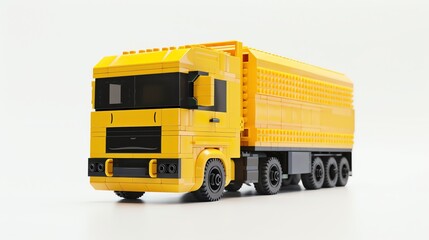 Fototapeta na wymiar 3D render lego plastic truck color yellow aspect ratio 2:1 yellow colors
