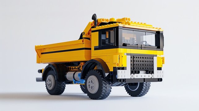 3D render lego plastic truck color yellow aspect ratio 2:1 yellow colors