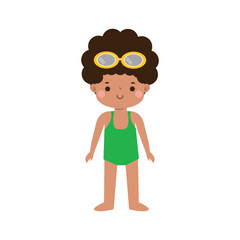 kid wearing swimming suits in summer vacations, Cute child cartoon Pool party characters, Kids spending holidays in seaside isolated white background Vector illustration