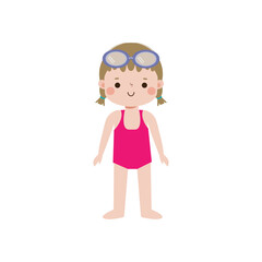 kid wearing swimming suits in summer vacations, Cute child cartoon Pool party characters, Kids spending holidays in seaside isolated white background Vector illustration