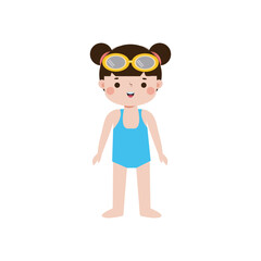 kid wearing swimming suits in summer vacations, Cute child cartoon Pool party characters, Kids spending holidays in seaside isolated white background Vector illustration