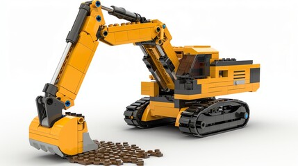 3D render plastic excavator color yellow aspect ratio 2:1