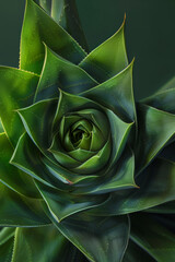 A minimalist close-up view of the spiral pattern of an aloe plant, with its concentric arrangement of leaves radiating from the center and creating a captivating minimalist composition