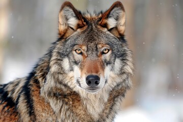 Epic Wolf Portrait Against Snowy Autumn Backdrop - Majesty, Endurance, Wilderness