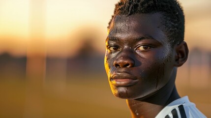 The close up picture of the african soccer or football player is exhausted after exercising or playing football, the football player require training, physical endurance and football technique. AIG43. - Powered by Adobe