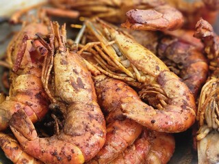 Shrimps cooked in olive oil lemon and garlic sauce