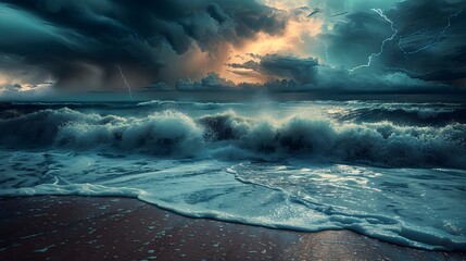 Powerful Stormy Seascape with Crashing Waves and Dramatic Skies